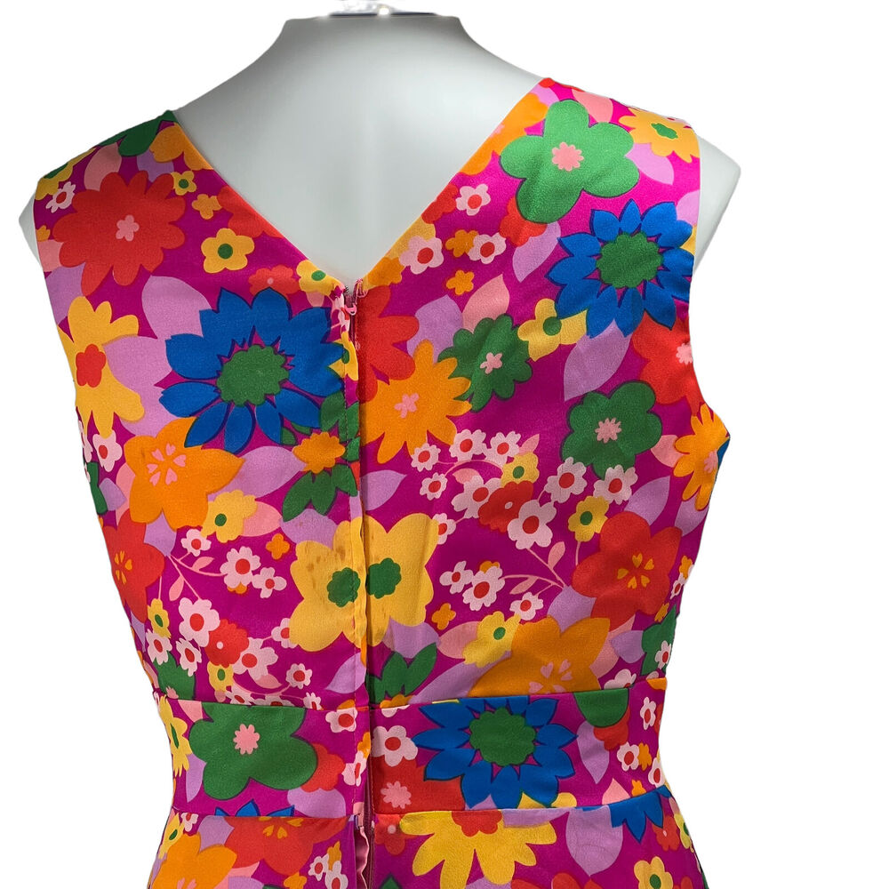 Montgomery Ward Vintage Vibrant Floral Pink V Neck Sleeveless Maxi Dress Size 16 - Picture 6 of 13